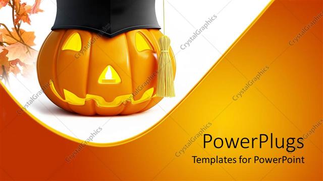 Presentation with graduation white cap - Pumpkin Halloween graduation cap on a white and yellow background