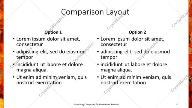 Comparison presentation slide layout