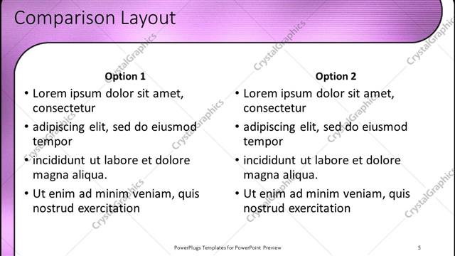 Comparison presentation slide layout