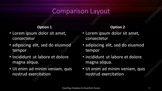 Comparison presentation slide layout