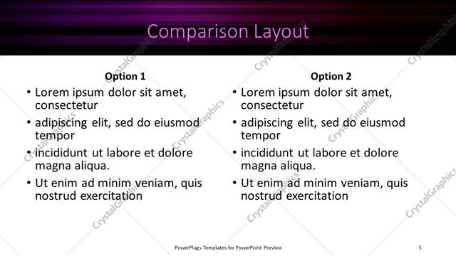 Comparison presentation slide layout
