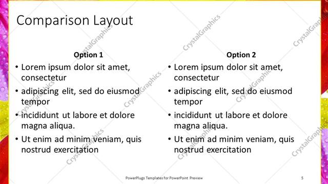 Comparison presentation slide layout