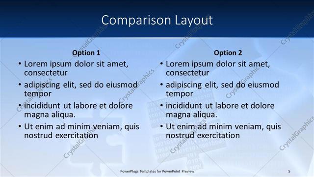 Comparison presentation slide layout