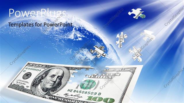  Presentation with bank - Puzzle 100 dollar banknote with blue earth