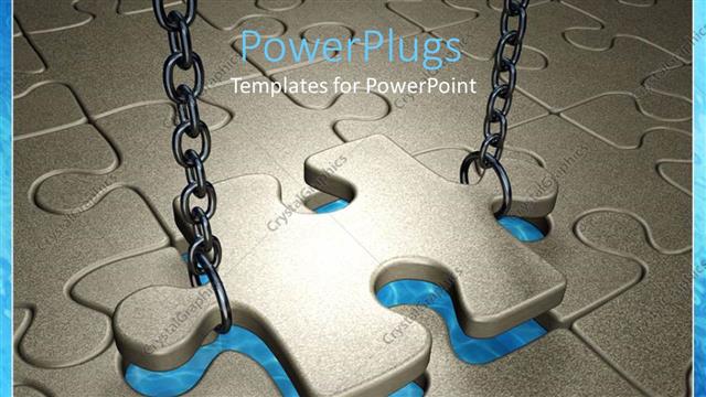  Presentation with chains - Puzzle piece being lowered into jigsaw puzzle by metal chains