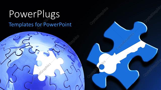  Presentation with black - Puzzle piece with a key overlay and a 3D puzzle globe with black