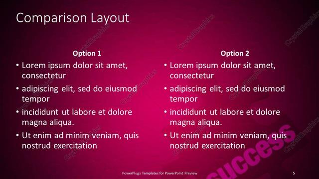 Comparison presentation slide layout