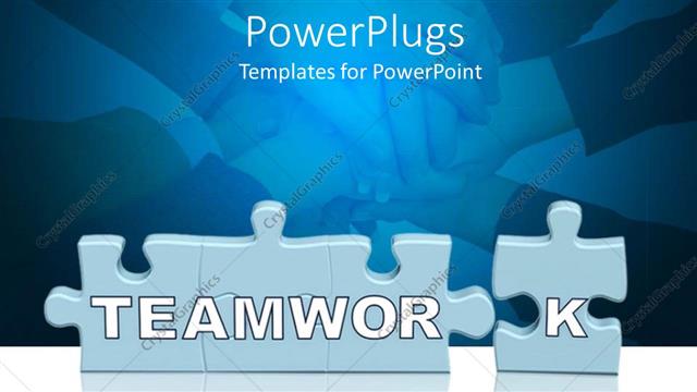  Presentation with pile - Puzzle pieces with Teamwork in front of pile of hands