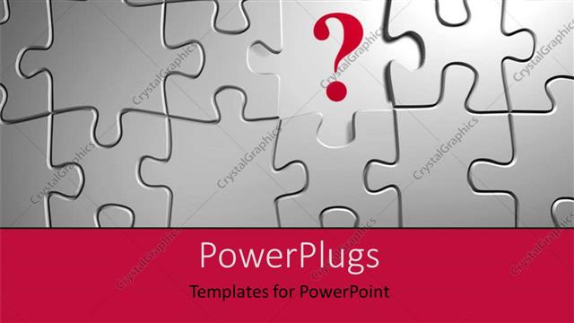  Presentation with empty - Puzzle with a question mark on empty field with glowing puzzles