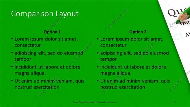 Comparison presentation slide layout