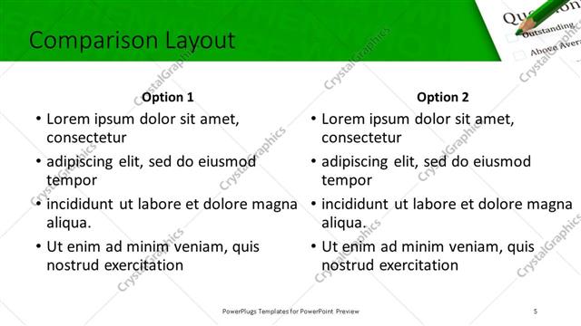 Comparison presentation slide layout