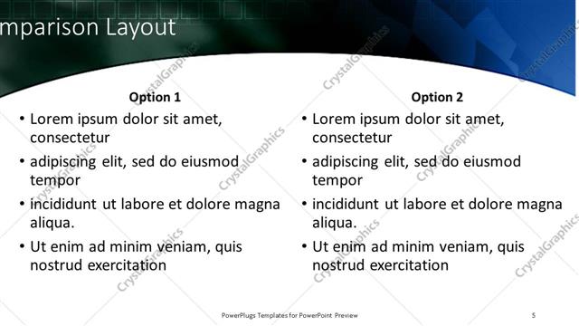 Comparison presentation slide layout