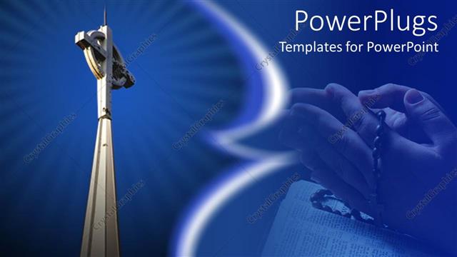  Presentation with praying hands rosary - Radiant church steeple cross, praying hands with rosary beads, Bible, religions, Christianity
