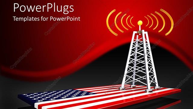  Presentation with tower - Radio tower along with American flag in the bottom