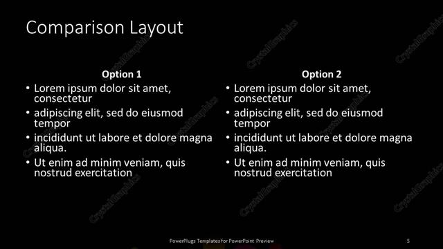 Comparison presentation slide layout