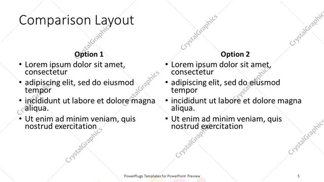 Comparison presentation slide layout