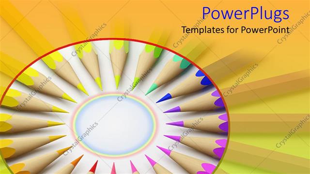  Presentation with colored pencils - Rainbow colored pencils arranged in a circle