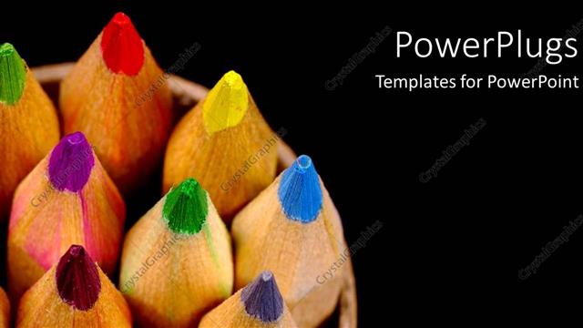 Presentation with rainbow - Rainbow of colored pencils on black background