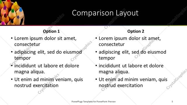 Comparison presentation slide layout