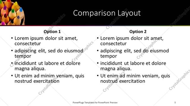 Comparison presentation slide layout