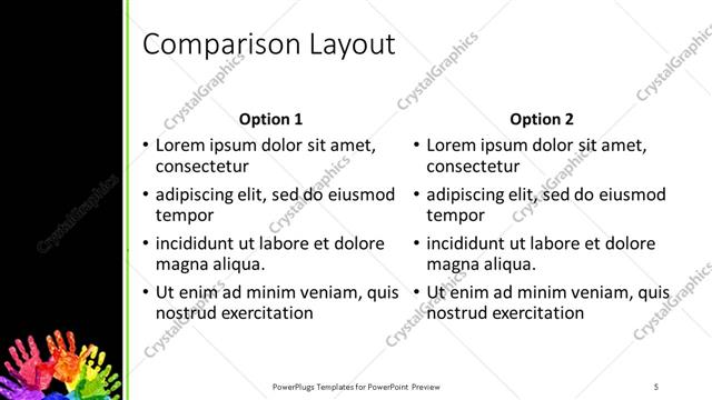 Comparison presentation slide layout