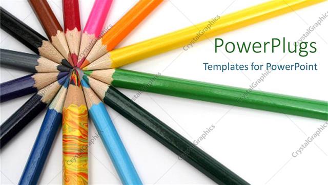  Presentation with pencils - Rainbow of multicolored pencils on white background