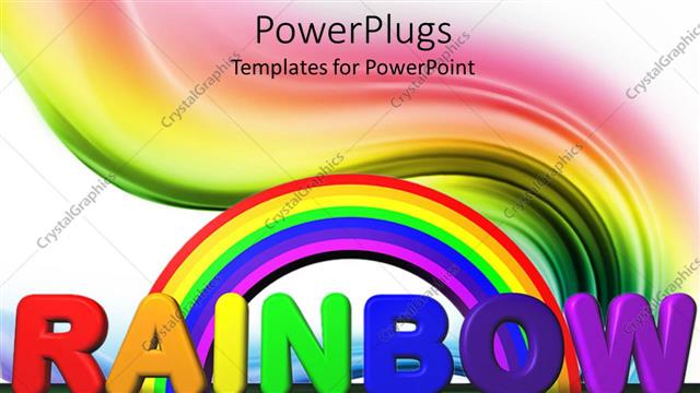  Presentation with white green - Rainbow with text lettering, colored swirl, green line border, white background