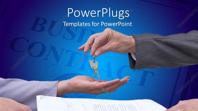  Presentation with keys - Real estate business contract with hands exchanging keys and contract