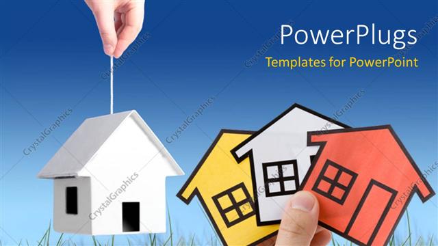  Presentation with real estate - Real Estate Concept with hand holding a home sign and a house model