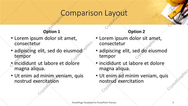 Comparison presentation slide layout