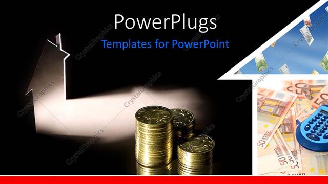  Presentation with real estate - Real estate concept with pile of coins and euros with black color