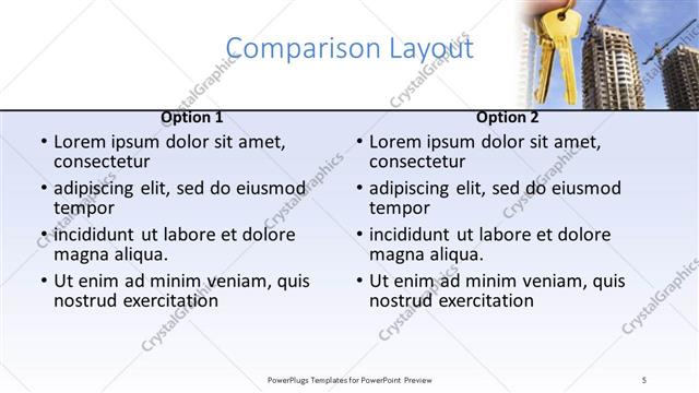 Comparison presentation slide layout