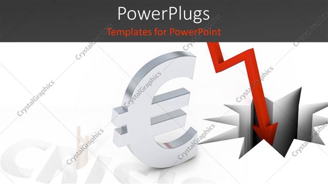  Presentation with crisis - A recession arrow with a currency sign and white background