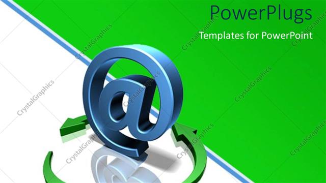  Presentation with email - Recycle symbol around large blue 3D email symbol with reflection in background