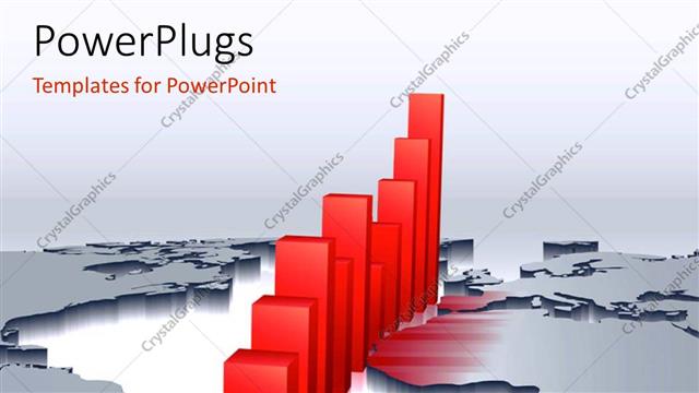  Presentation with global red - A red 3D bar chart on a world map background