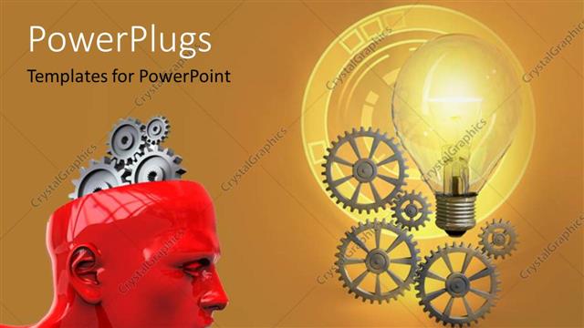  Presentation with creative - A red 3D character with gears for a brain