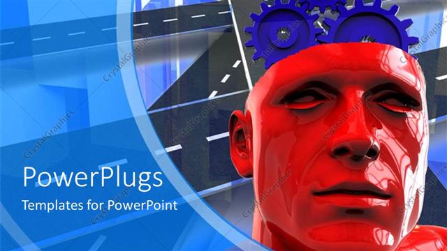  Presentation with highways - Red 3D man with connected gears over highways in background