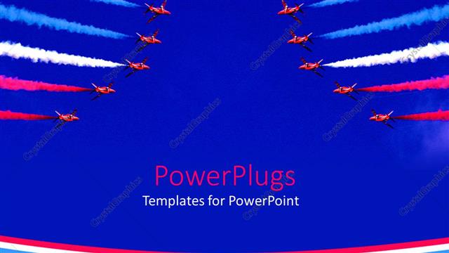  Presentation with teamwork - Red aircrafts performing stunt in sky with colored fumes from exhaust