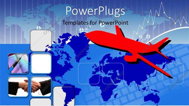  Presentation with world travel - A red airplane flying over a blue world map