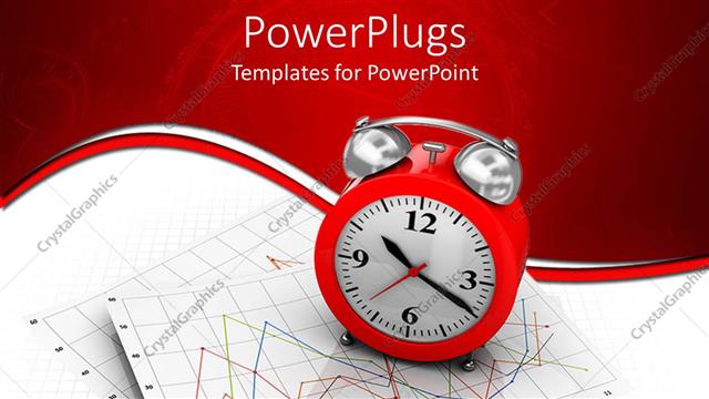  Presentation with alarm - Red alarm clock on top of charts in red background