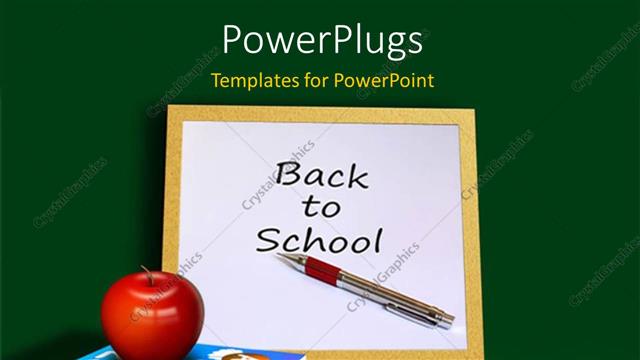  Presentation with school - Red apple on book pile with chalkboard on black surface?