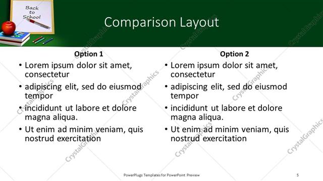 Comparison presentation slide layout