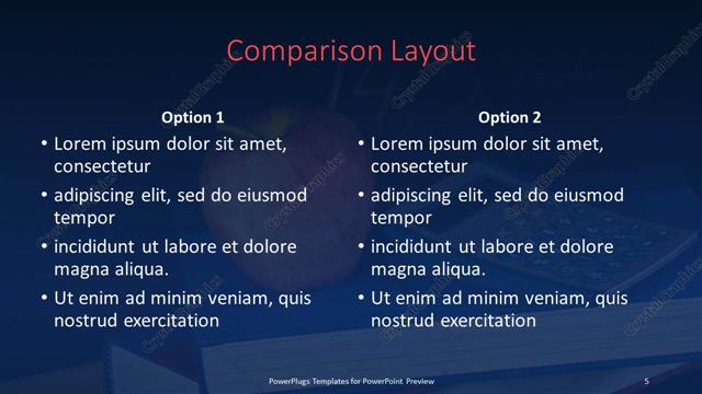 Comparison presentation slide layout