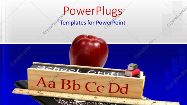  Presentation with apple - Red apple and meter rule sits?on exercise book?