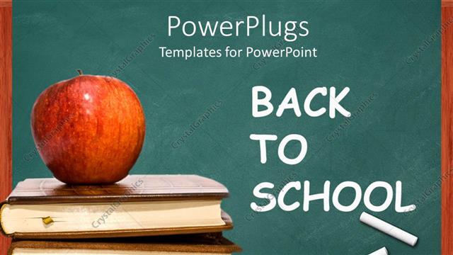  Presentation with apple - Red apple on pile of books with text 'back to school'