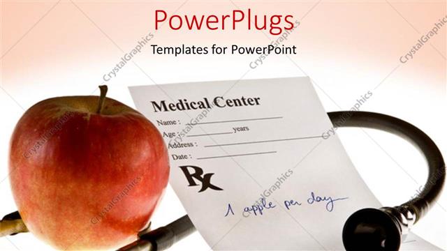  Presentation with prescription - Red apple, stethoscope and doctor prescription note in pink background