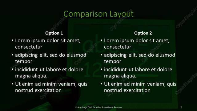 Comparison presentation slide layout