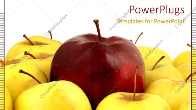  Presentation with crowd - Red apple with yellow apples standing out metaphor unique special leadership