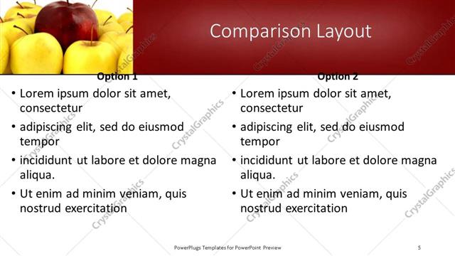 Comparison presentation slide layout