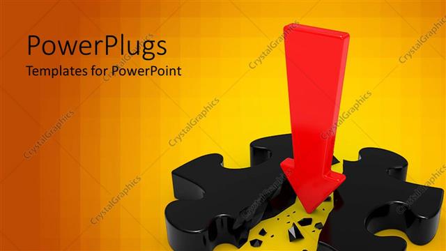  Presentation with red puzzle - Red arrow cleaving three dimensional puzzle piece in two